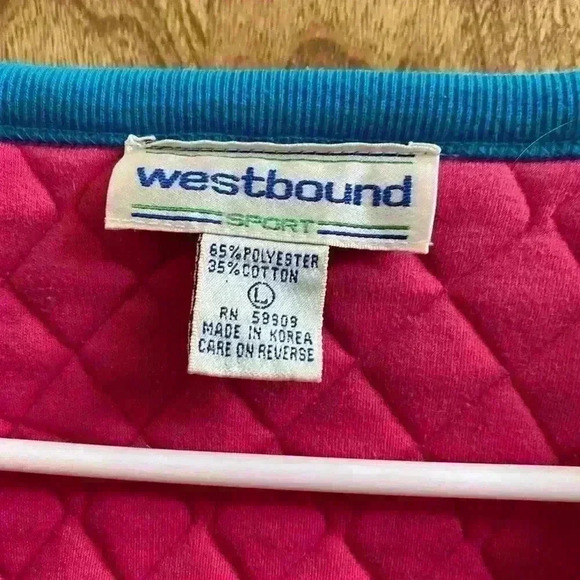 Westbound Sport Vintage 80s Quilted Pink and Blue Coat Size Large Crop - Picture 4 of 5